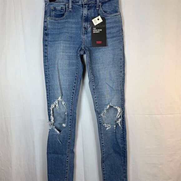 Levi's 721 High Rise Skinny Jeans Womens 23x30 Blue Medium Wash Distressed